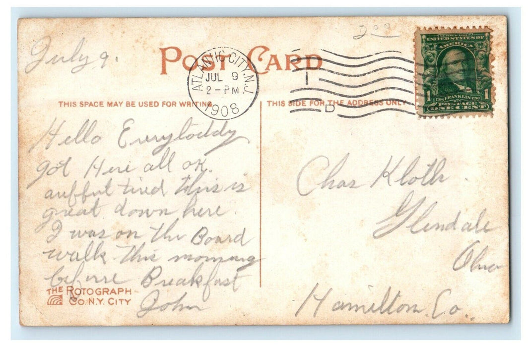 1908 Hotel Marlborough Blenheim Atlantic City New Jersey NJ Antique Postcard