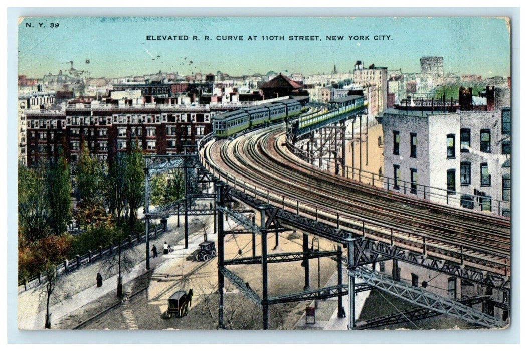 New York City NY, Elevated R.R Railroad Train Curve At 110th Street Postcard