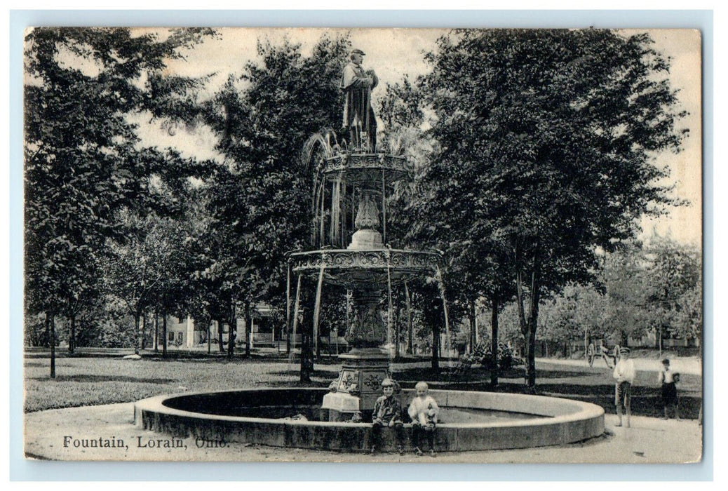 1911 Fountain Lorain Ohio OH Antique Posted Double Tone Delft Postcard