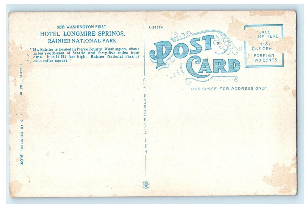 c1920s National Park Inn, Rainier National Park Washington WA Unposted Postcard