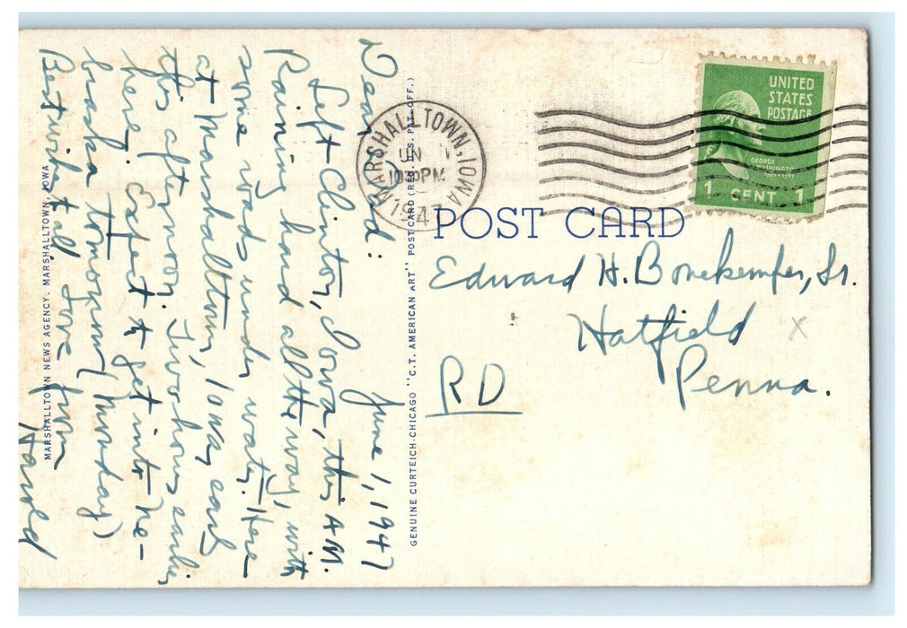 1947 Hotel Tallcorn Marshalltown Iowa IA Posted Antique Postcard