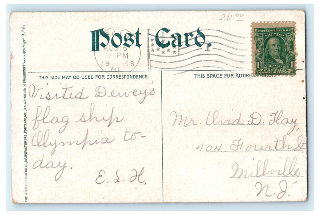 1908 Public Library, Bath Maine ME Hugh C Leighton Co. Posted Antique Postcard