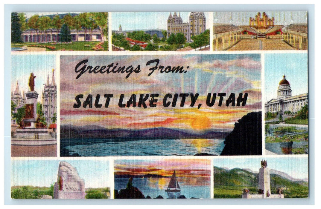 c1940s Multiview Greetings from Salt Lake City Utah UT Unposted Postcard