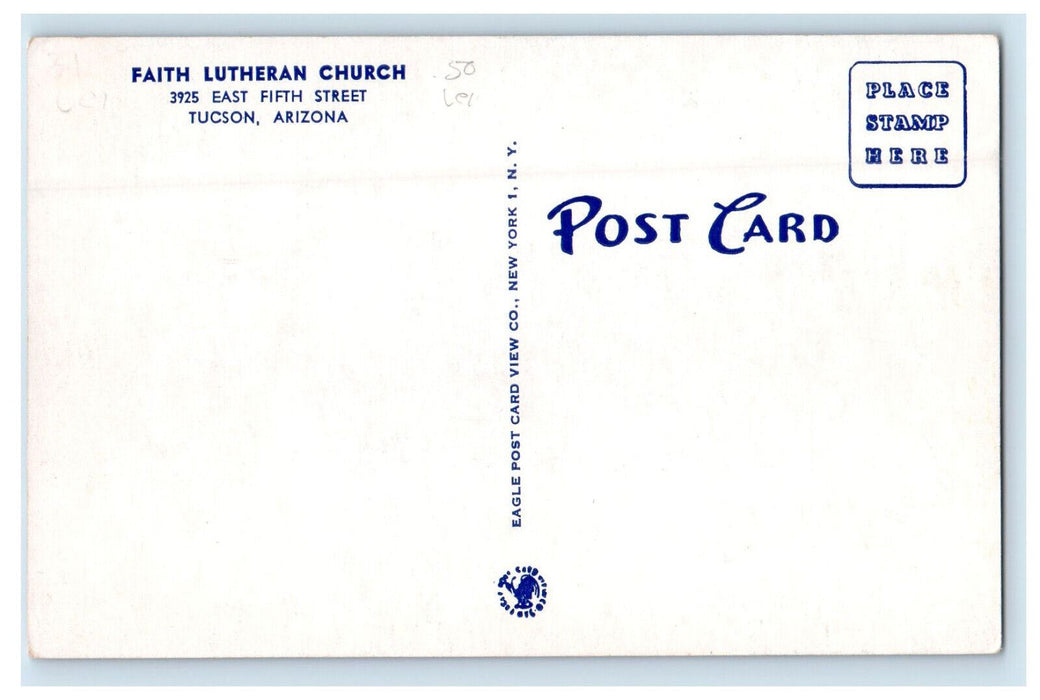 c1940s Faith Lutheran Church Tucson East Fifth St. Arizona AZ Posted Postcard