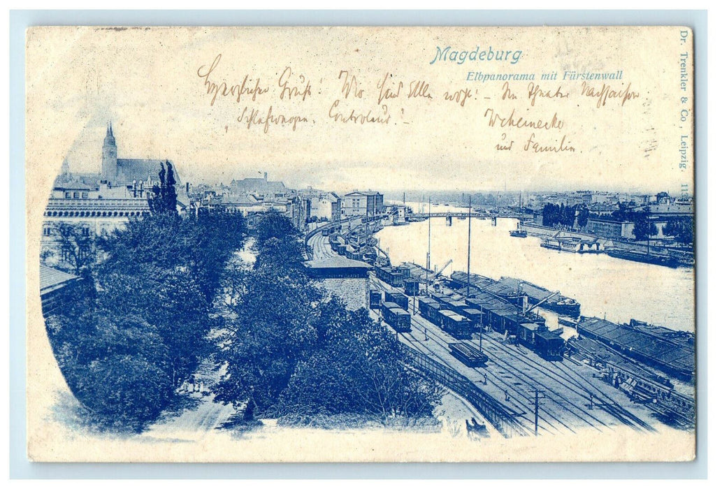 c1905 Elbpanorama Mit Furstenwall Magdeburg Germany Antique Posted Postcard