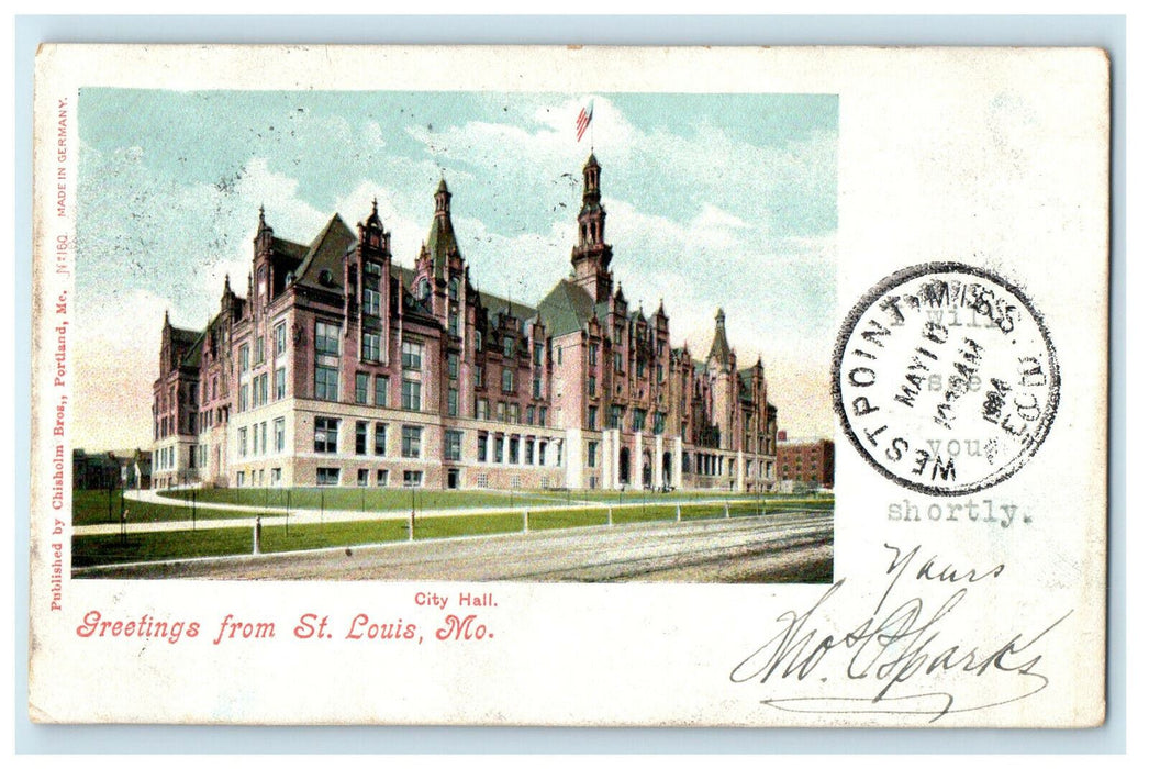 1904 City Hall, Greetings from St. Louis MO West Point MS Postcard