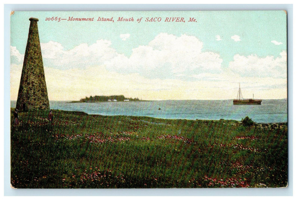 c1910 Monument Island, Mouth of Saco River Maine ME Antique Unposted Postcard