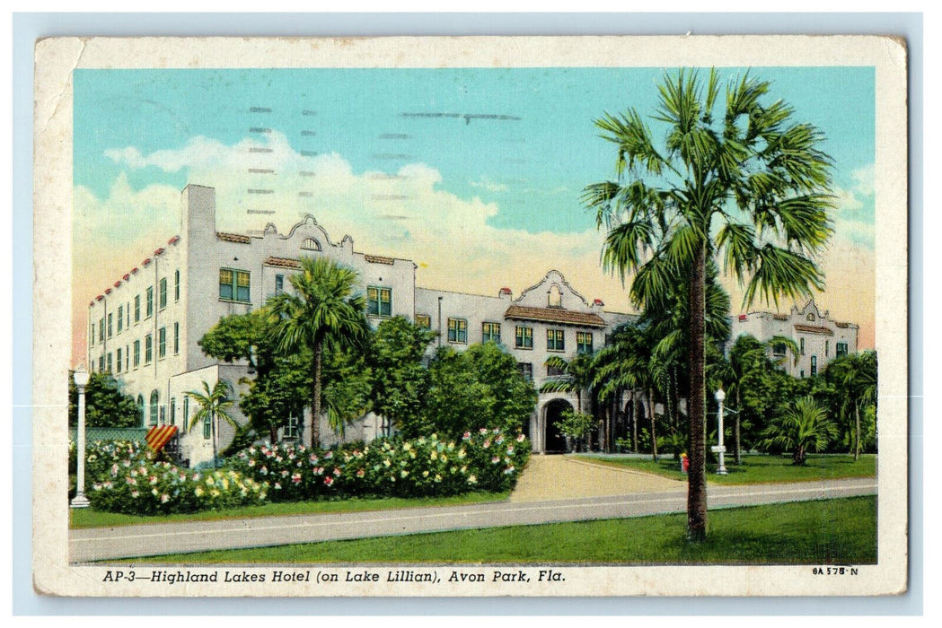 1947 Highland Lakes hotel (On Lake Lillian) Avon Park Florida FL Postcard