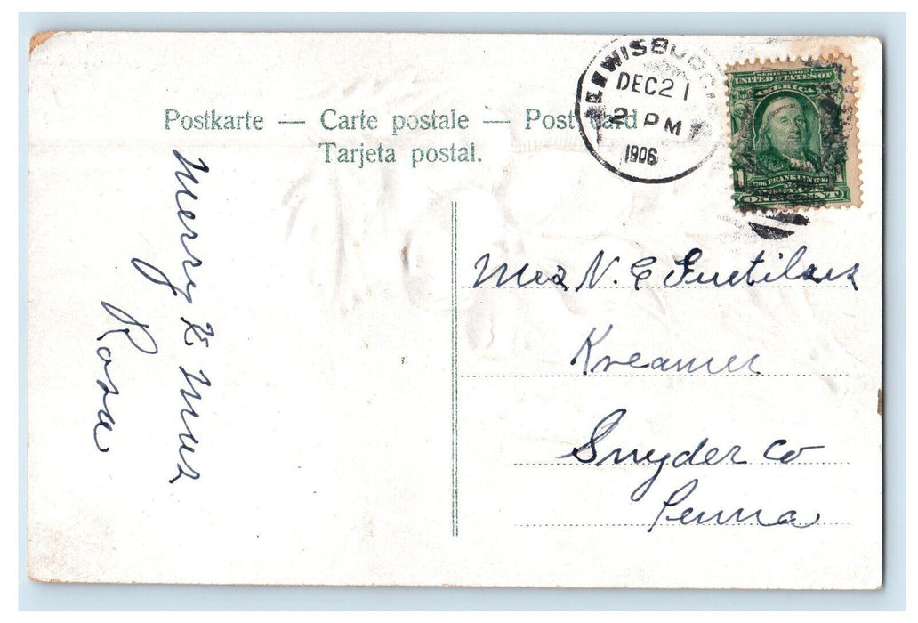 1906 Greetings from Lewisburg Pennsylvania PA Posted Flower, Glitters, Postcard