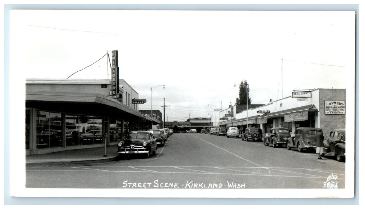 c1940's Street Scene Cars Kirkland Washington WA RPPC Photo Vintage Postcard