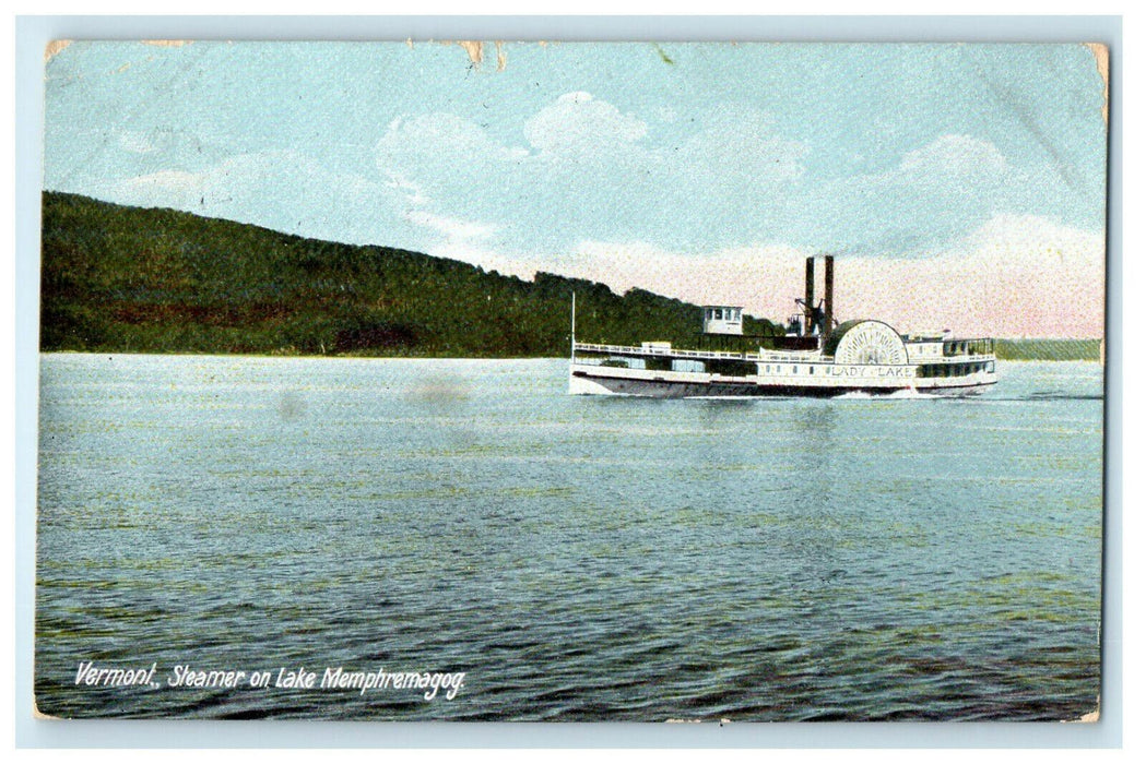 1910 Steamer on Lake Memphremagog, Vermont VT Orleans Co VT Postcard