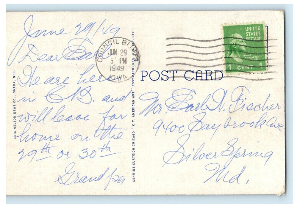 1949 Hotel Chieftain Building Council Bluffs Iowa IA Posted Vintage Postcard