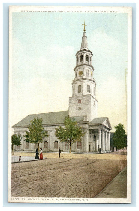c1910 Chimes, St. Michael's Church Chareston South Carolina SC Phostint Postcard