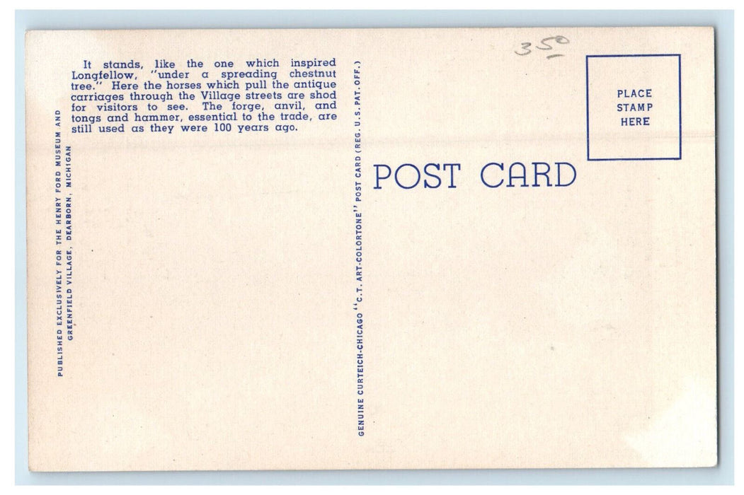 c1930s Blacksmith Shop Greenfield Village Dearborn Michigan MI Postcard