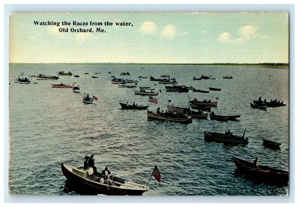 c1910 Watching the Boat Race from the Water Old Orchard, Maine ME Postcard