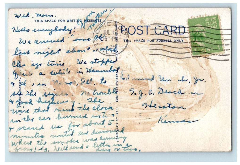 c1920s Home of Huckleberry Finn, Hannibal Missouri MO Posted Postcard