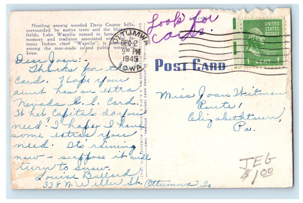 1945 Bathing Scene Lake Wapello Ottumwa Iowa IA Posted Vintage Postcard