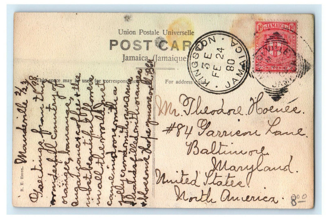 c1910 Rodney's Monument, Spanish Town Jamaica Posted Antique Foreign Postcard