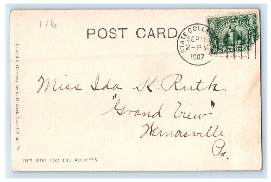 1907 Armory, The Pennsylvania State College PA Antique Posted Postcard