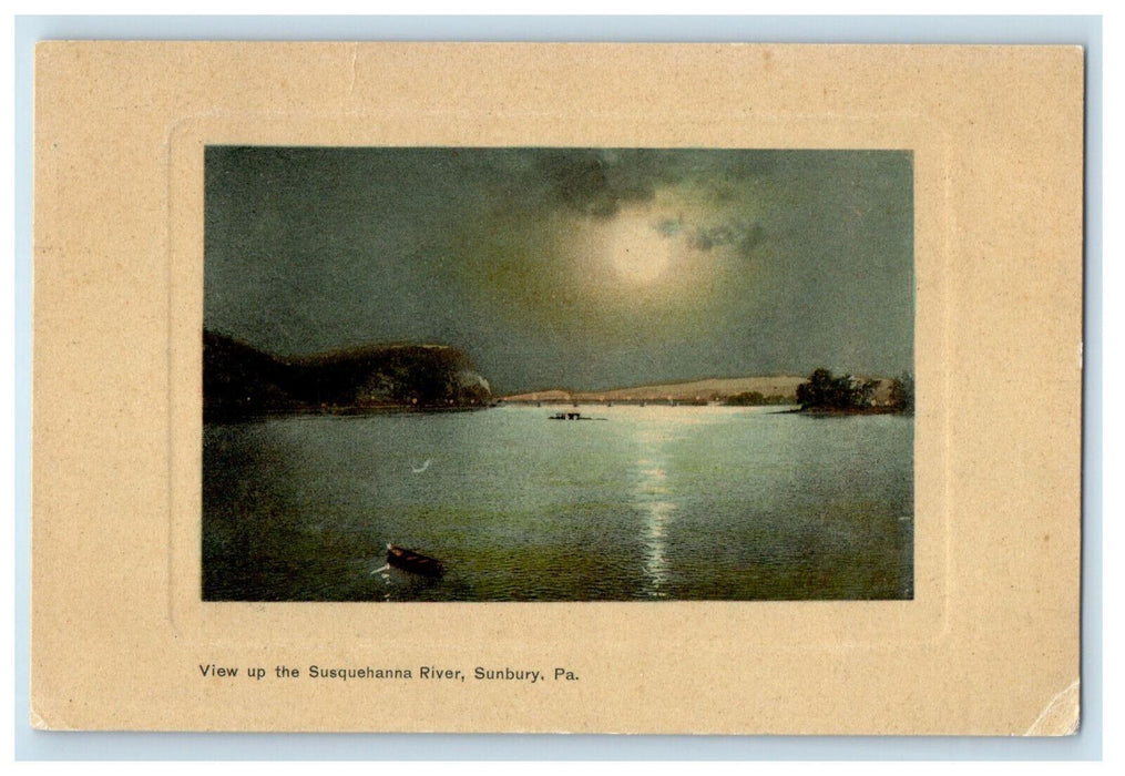 1910 Moonlight View, Susquehanna River Sunbury Pennsylvania PA Antique Postcard