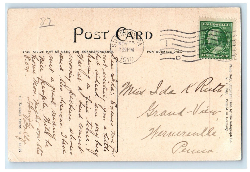 1910 Moonlight View, Susquehanna River Sunbury Pennsylvania PA Antique Postcard