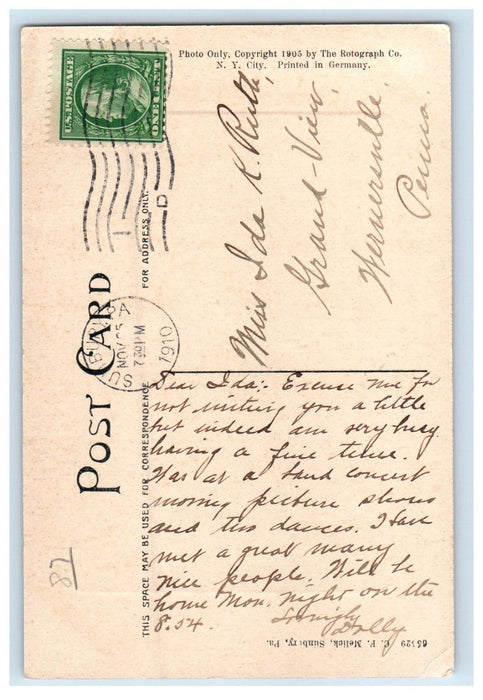 1910 Moonlight View, Susquehanna River Sunbury Pennsylvania PA Antique Postcard