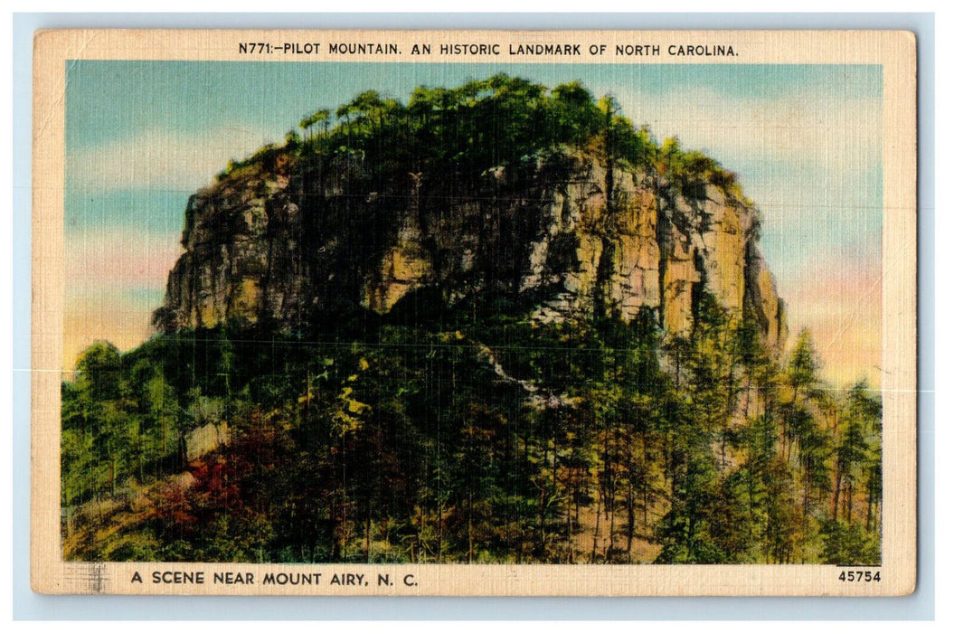 1943 Pilot Mountain Historical Landmark of North Carolina NC Postcard