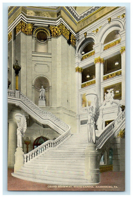 Grand Stairway State Capitol Interior View Harrisburg Pennsylvania PA Postcard