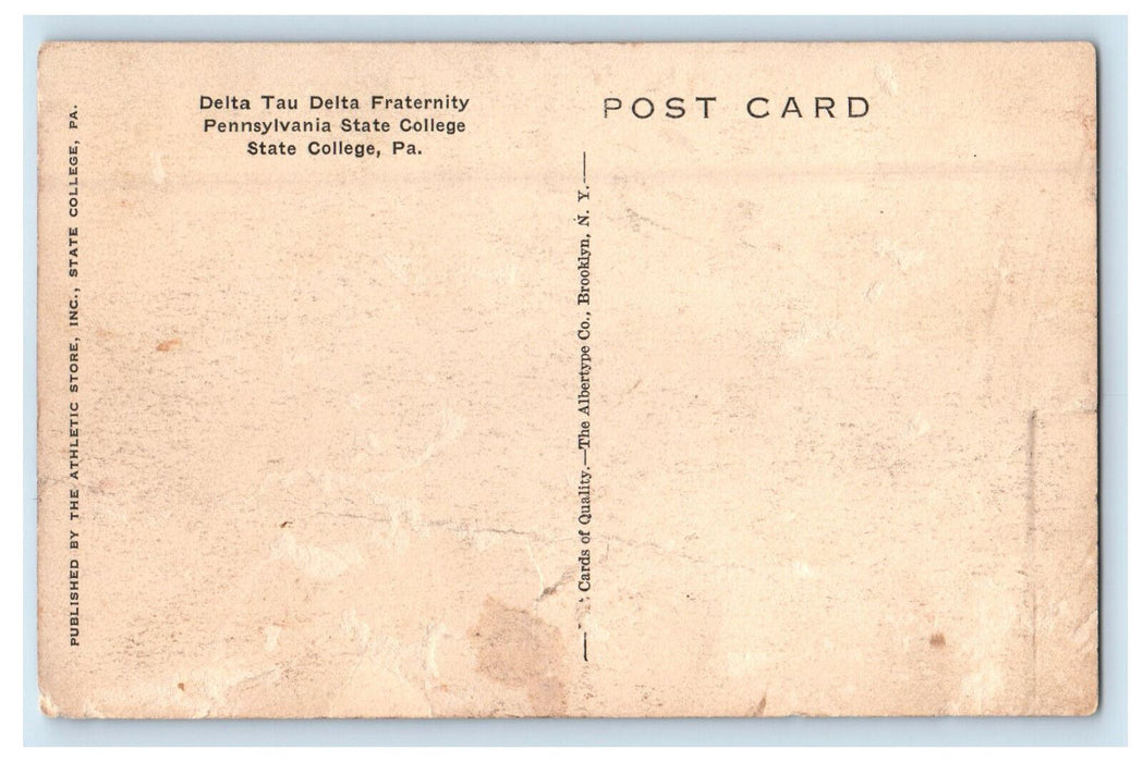 c1920s Delta Tau Delta Fraternity Pennsylvania State College, PA Postcard