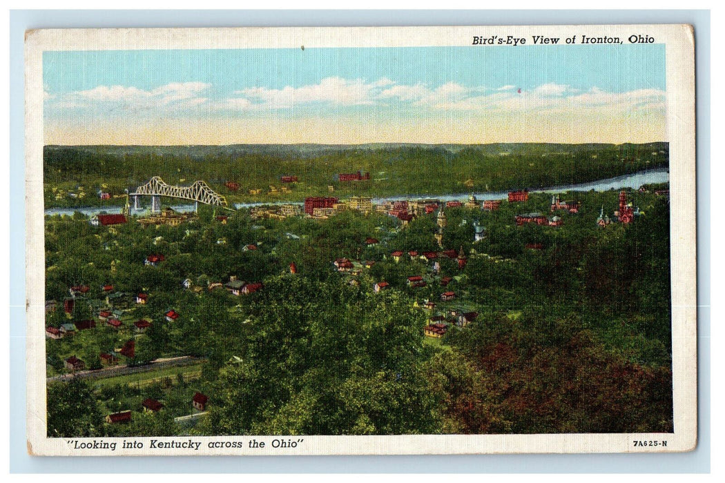 1943 Looking Into Kentucky, Bird's Eye View of Ironton Ohio OH Postcard