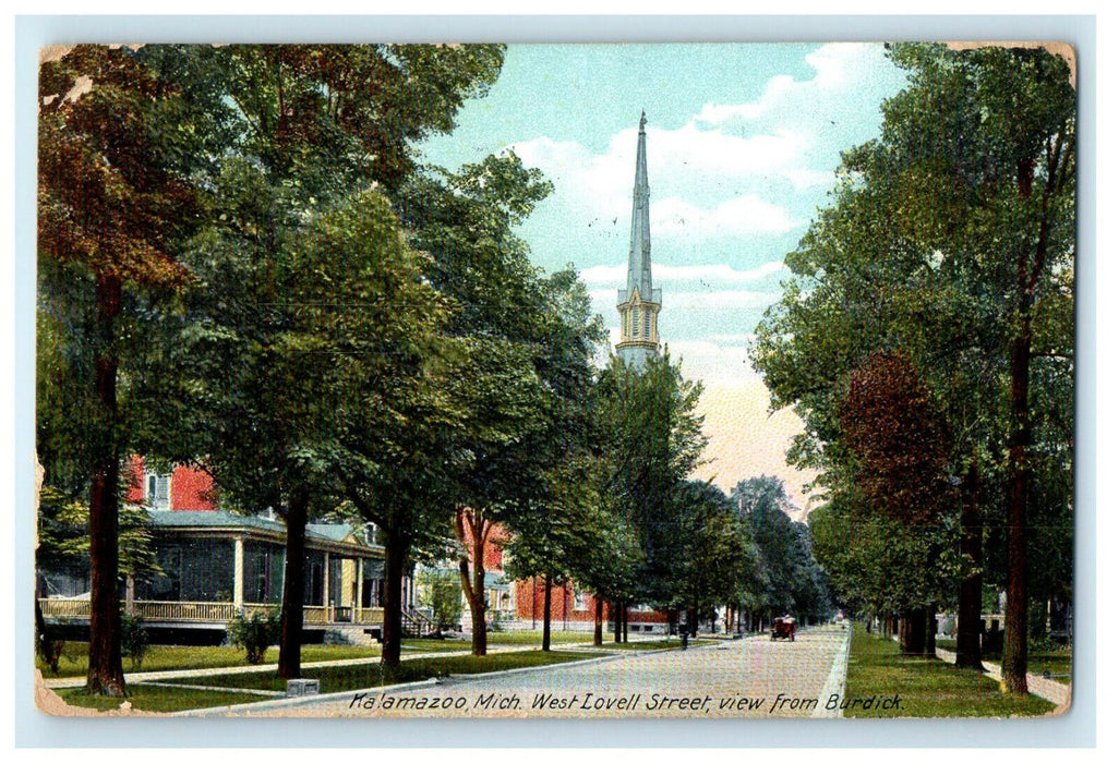 1909 West Lovell Street View from Burdick, Kalamazoo Michigan MI Postcard