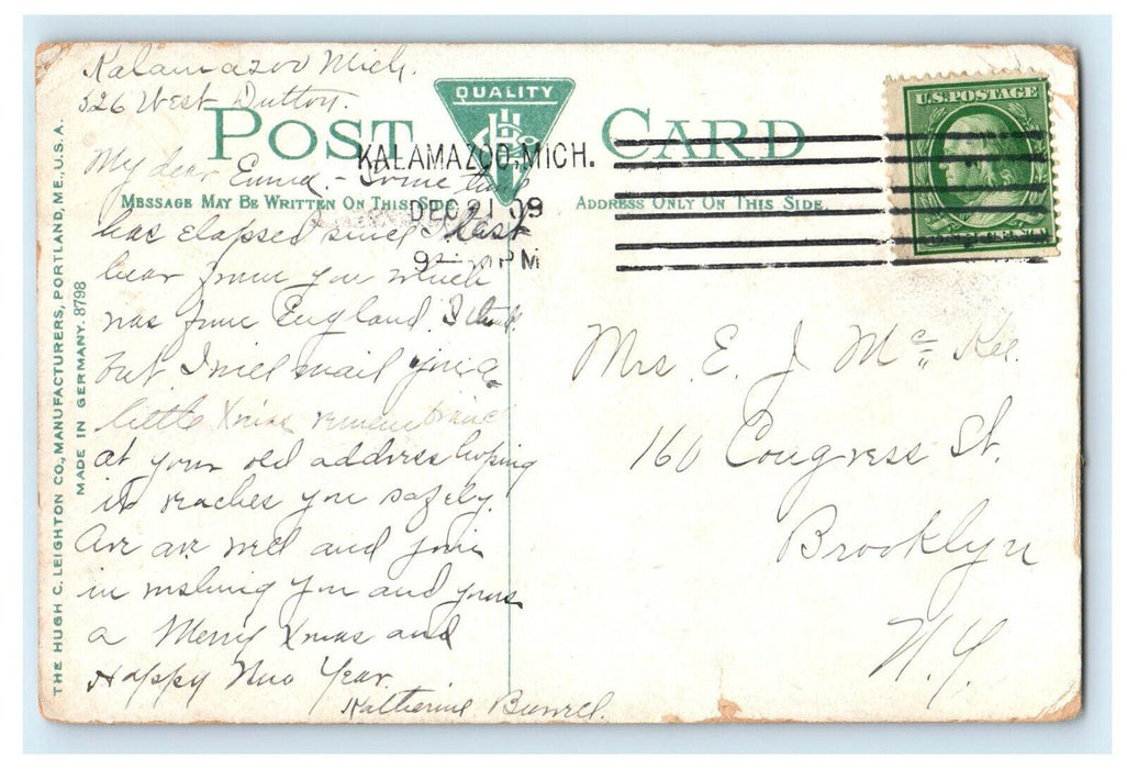1909 West Lovell Street View from Burdick, Kalamazoo Michigan MI Postcard