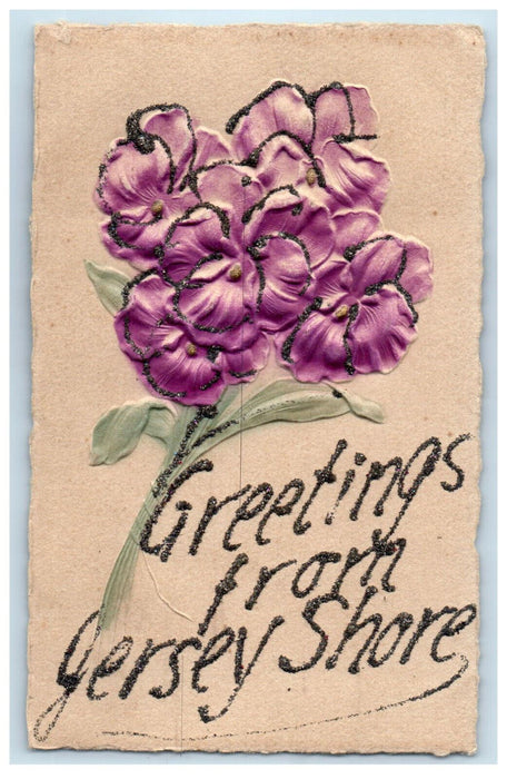 c1905 Embossed Flower, Greetings from Jersey Shore Antique Unposted Postcard