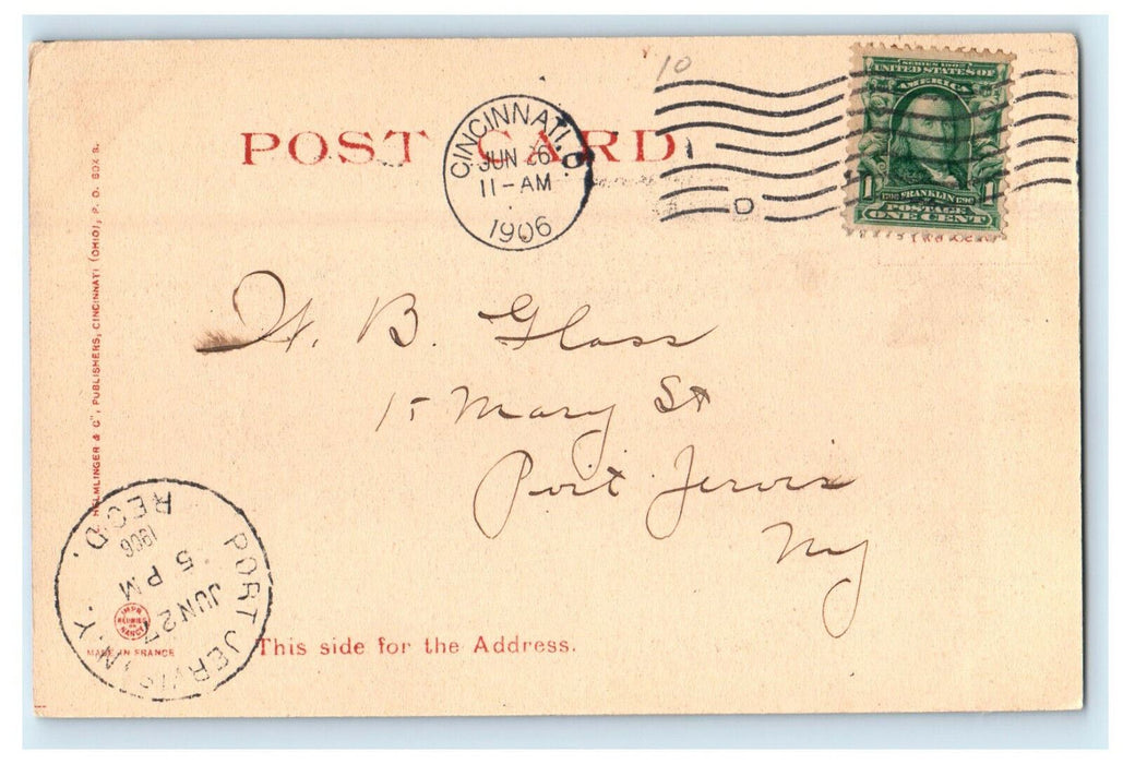 1906 Eden Park Cincinnati Ohio OH Port Jervis NY Antique Posted Postcard