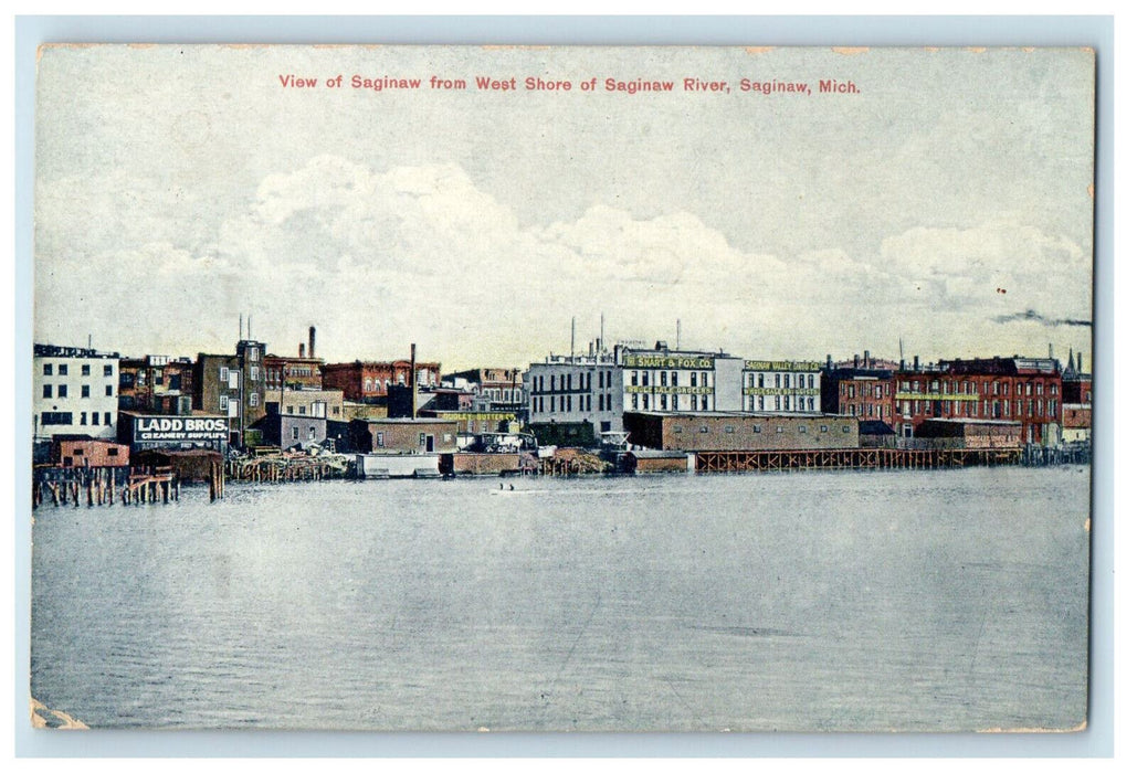 1909 View from West Shore of Saginaw River Michigan MI Sand Creek MI Postcard