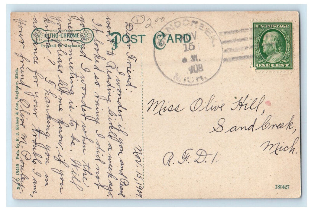 1909 View from West Shore of Saginaw River Michigan MI Sand Creek MI Postcard