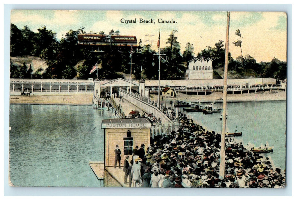 1910 Hundreds of People Crossing Bridge Crystal Beach Canada CA Postcard