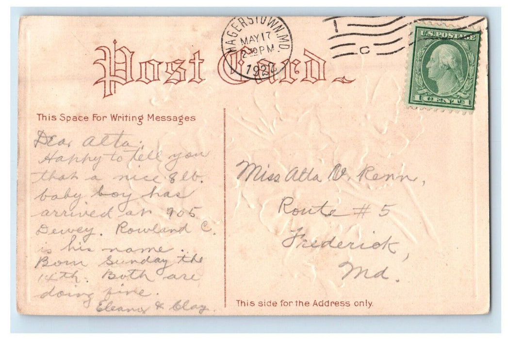 1922 Greetings from Hagerstown Maryland MD Antique Posted Postcard