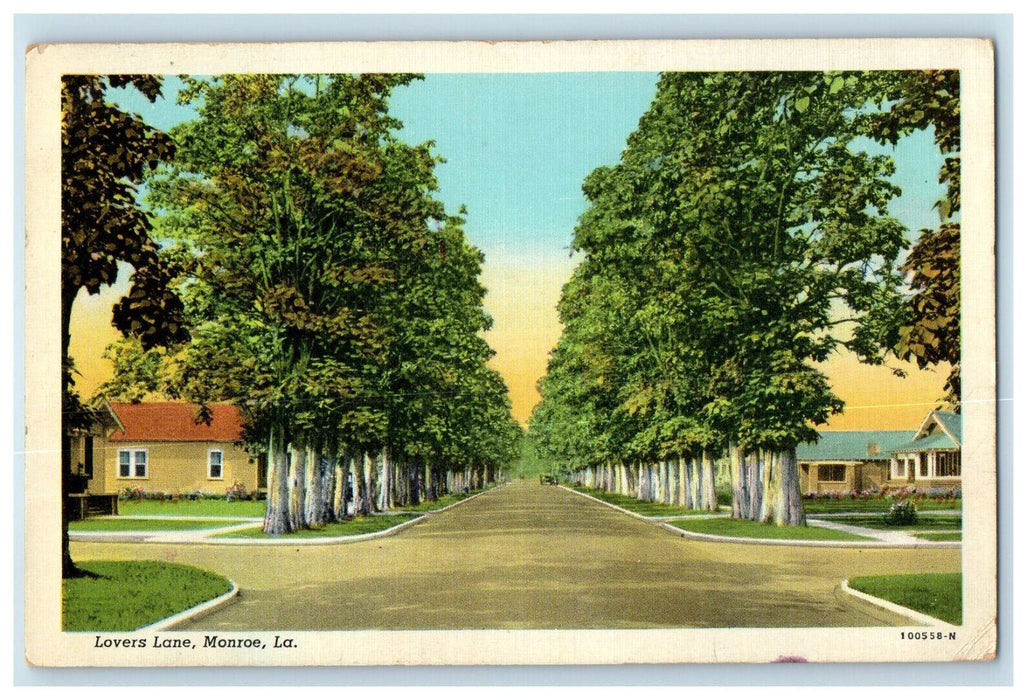 1944 View of Lovers Lane Monroe Louisiana LA Posted Vintage Postcard