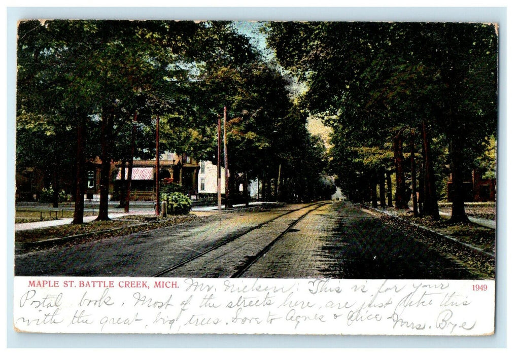 1907 View Of Mapple Street Battle Creek Michigan MI Posted Antique Postcard