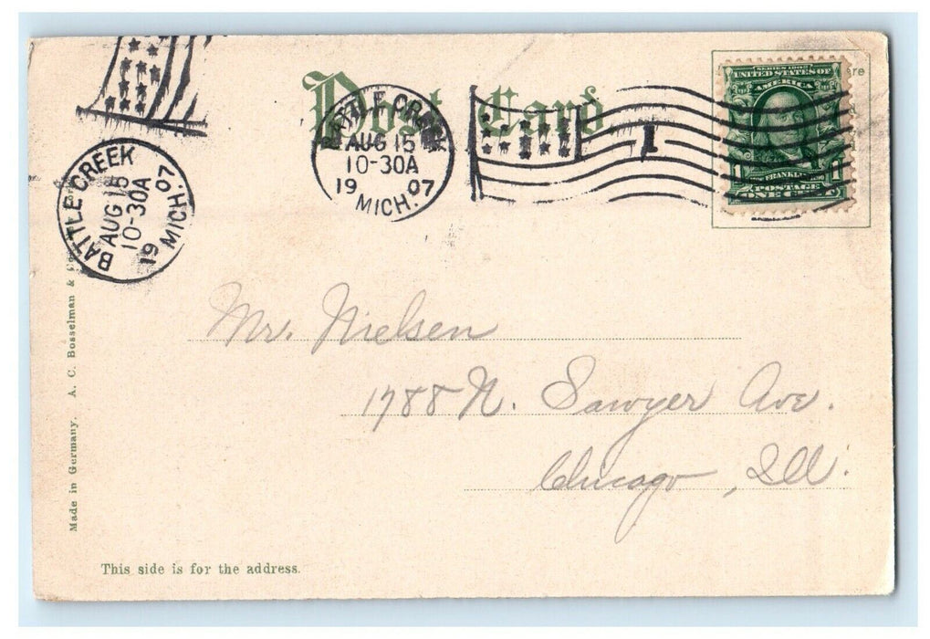 1907 View Of Mapple Street Battle Creek Michigan MI Posted Antique Postcard