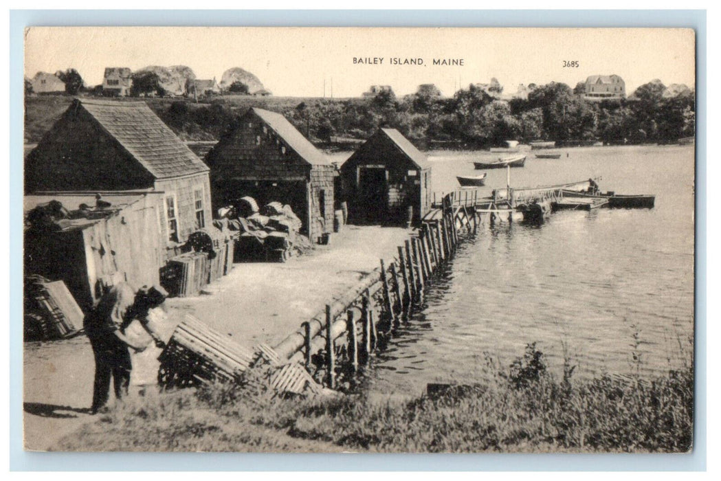 1949 Three Houses and River, Bailey Island Maine ME Antique Postcard