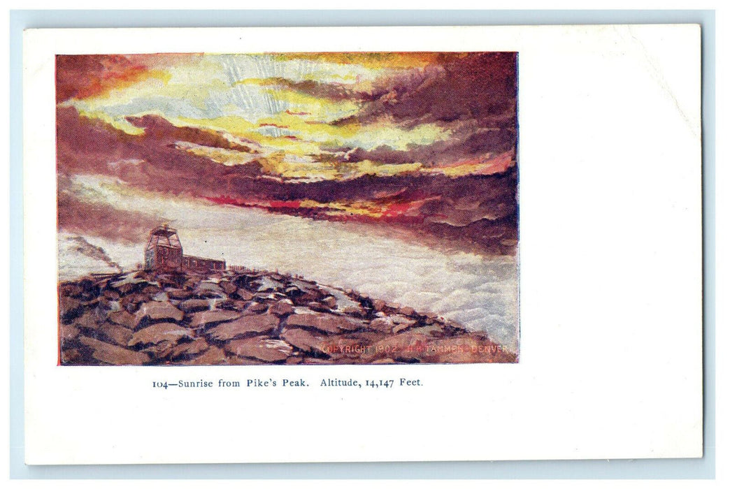 c1905 Sunrise from Pikes Peak Colorado CO Altitude 14,147 Feet Embossed Postcard