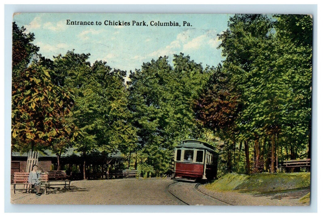 1914 Entrance To Chickies Park Trolley Train Columbia Pennsylvania PA Postcard