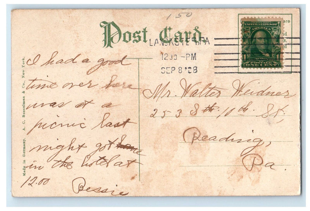 1908 View of Entrance to YMCA Building Lancaster Pennsylvania PA Postcard