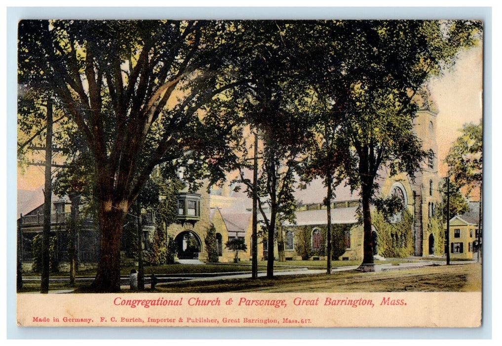1907 Congregational Church and Parsonage Great Barrington MA Postcard