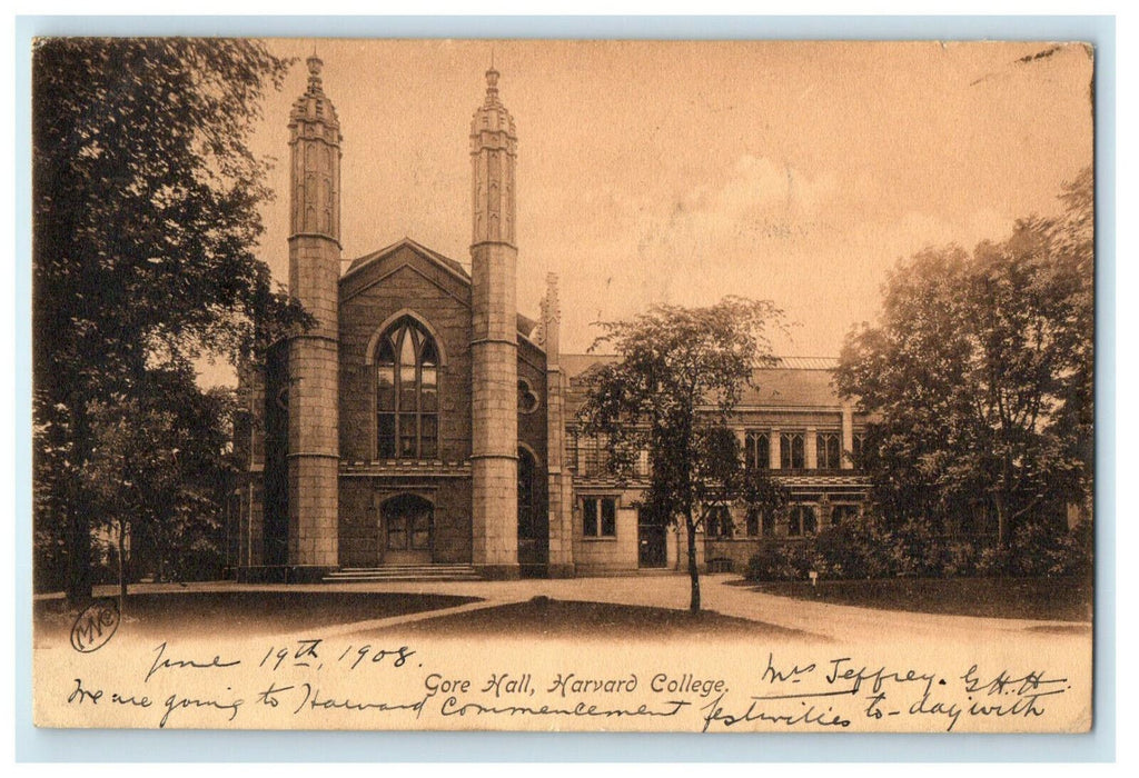 1908 Gore Hall Harvard College Cambridge Massachusetts MA Cancel Postcard