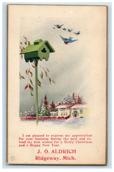 1921 Christmas Greetings, JO Aldrich Ridgeway Michigan MI Postcard