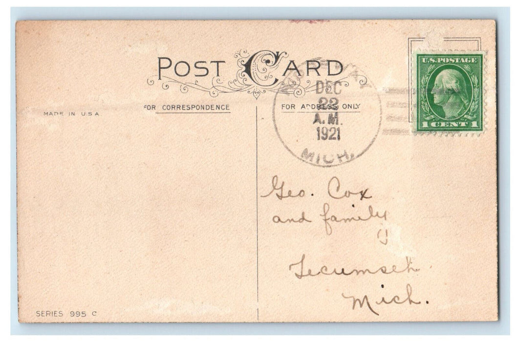 1921 Christmas Greetings, JO Aldrich Ridgeway Michigan MI Postcard