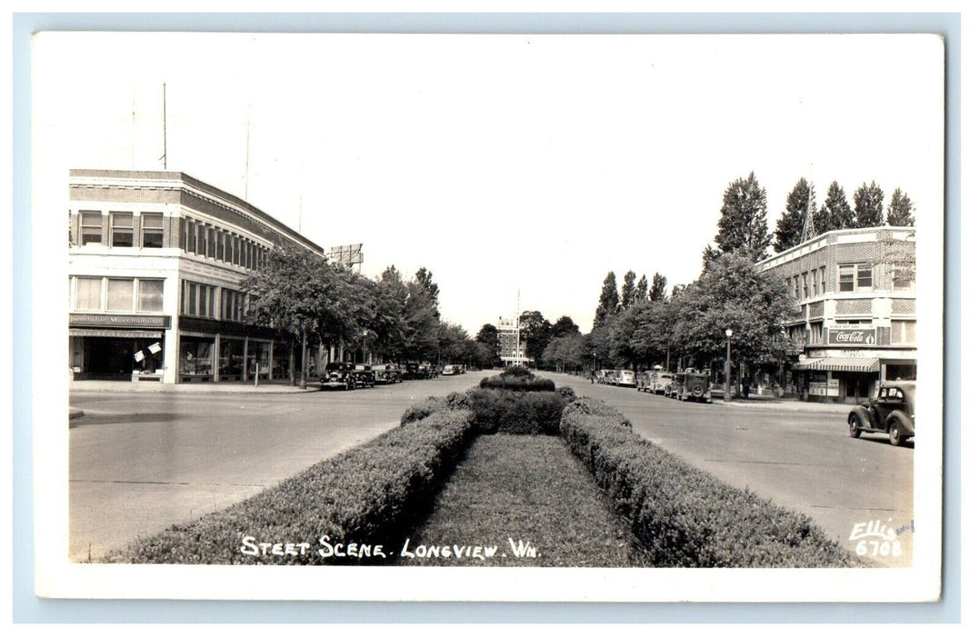 1945 Street Scene View Of Longview Washington WA RPPC Photo Vintage Postcard